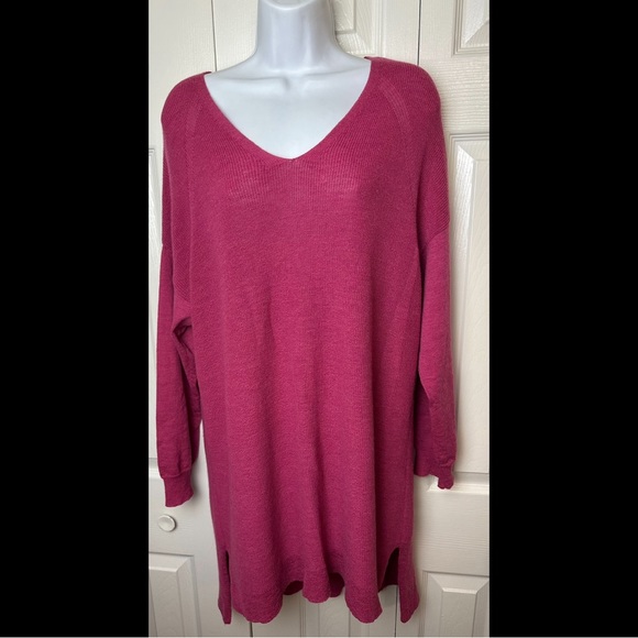 EILEEN FISHER 100% Wool Tunic Top Sweater Pink Magenta Purple Fuchsia Knit Hi/Lo - Picture 9 of 9